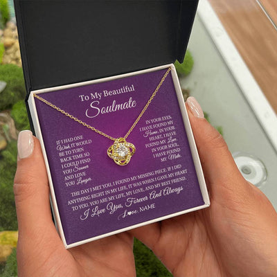 Love Knot Necklace 18K Yellow Gold Finish | Personalized To My Beautiful Soulmate Necklace Gift From Husband Romantic Gifts For Future Wife Birthday Anniversary Christmas Customized Gift Box Message Card | teecentury
