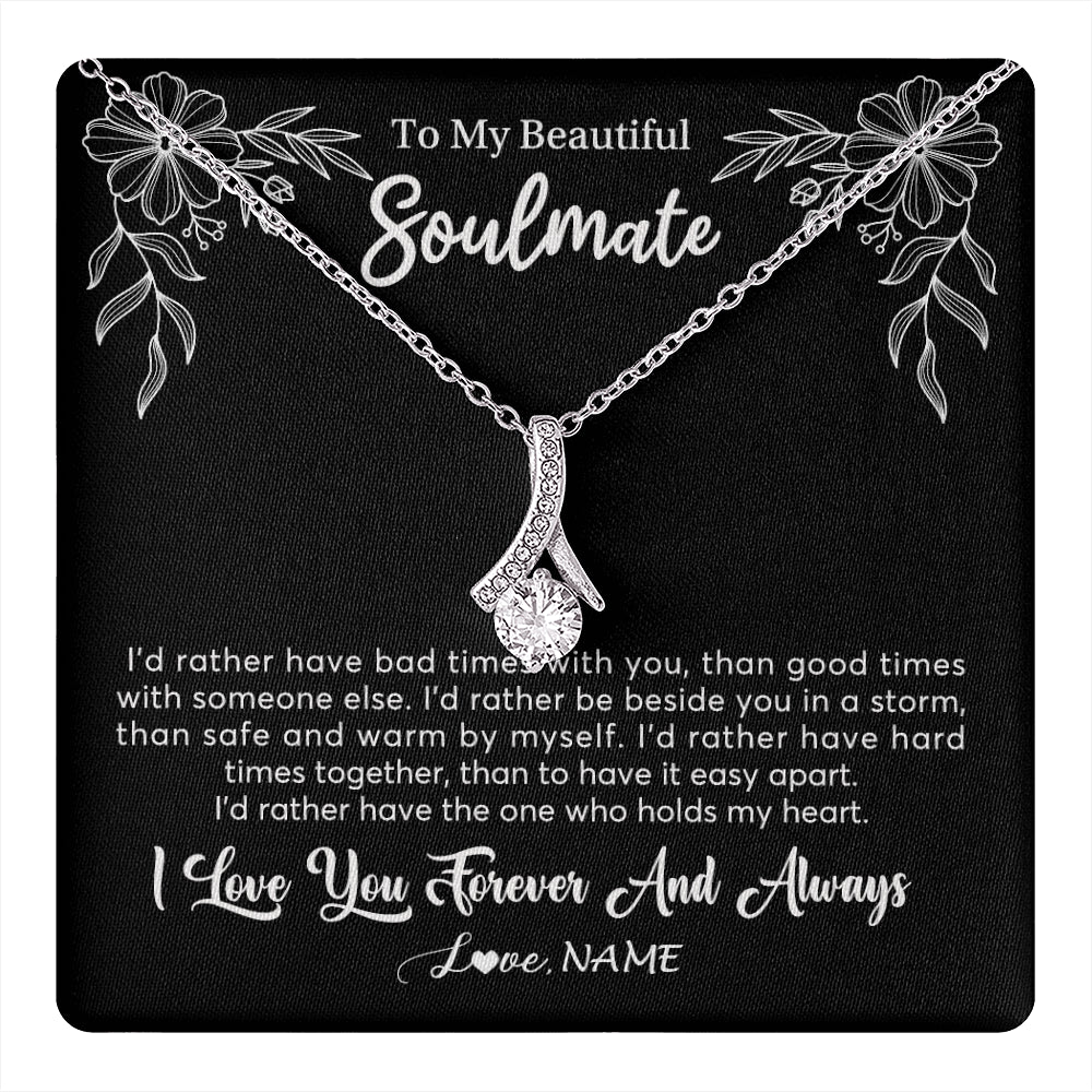 Alluring Beauty Necklace 14K White Gold Finish | 1 | Personalized To My Beautiful Soulmate Necklace Gifts From Husband I'd Rather Soulmate Birthday Anniversary Valentines Day Customized Gift Box Message Card | teecentury