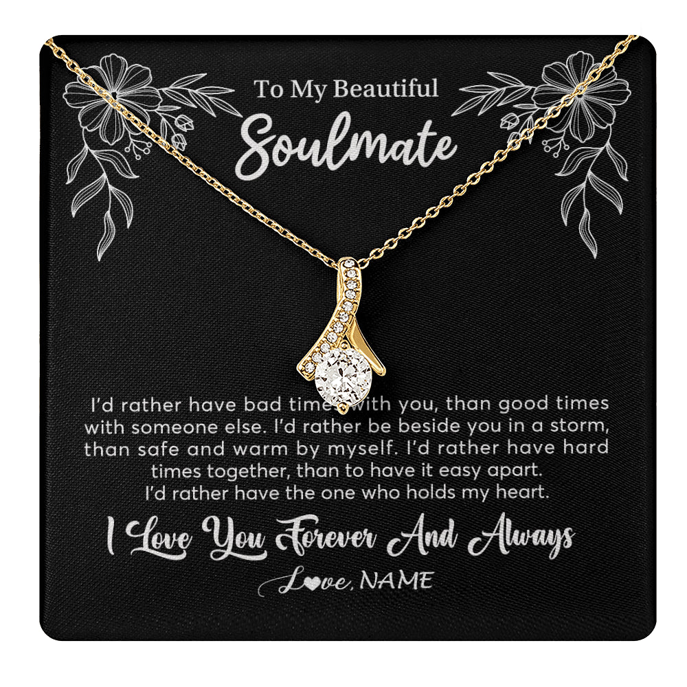 Alluring Beauty Necklace 18K Yellow Gold Finish | 1 | Personalized To My Beautiful Soulmate Necklace Gifts From Husband I'd Rather Soulmate Birthday Anniversary Valentines Day Customized Gift Box Message Card | teecentury