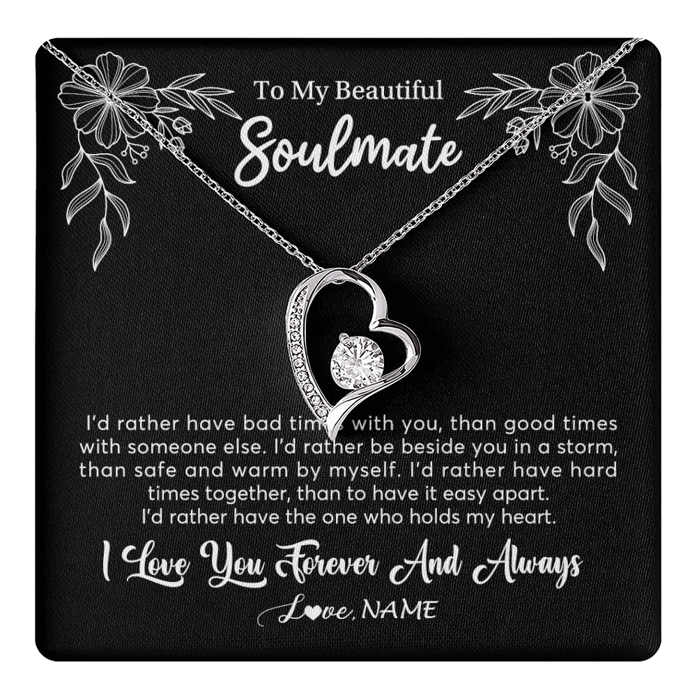 Forever Love Necklace 14K White Gold Finish | 1 | Personalized To My Beautiful Soulmate Necklace Gifts From Husband I'd Rather Soulmate Birthday Anniversary Valentines Day Customized Gift Box Message Card | teecentury