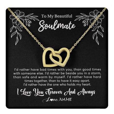 Interlocking Hearts Necklace 18K Yellow Gold Finish | 1 | Personalized To My Beautiful Soulmate Necklace Gifts From Husband I'd Rather Soulmate Birthday Anniversary Valentines Day Customized Gift Box Message Card | teecentury