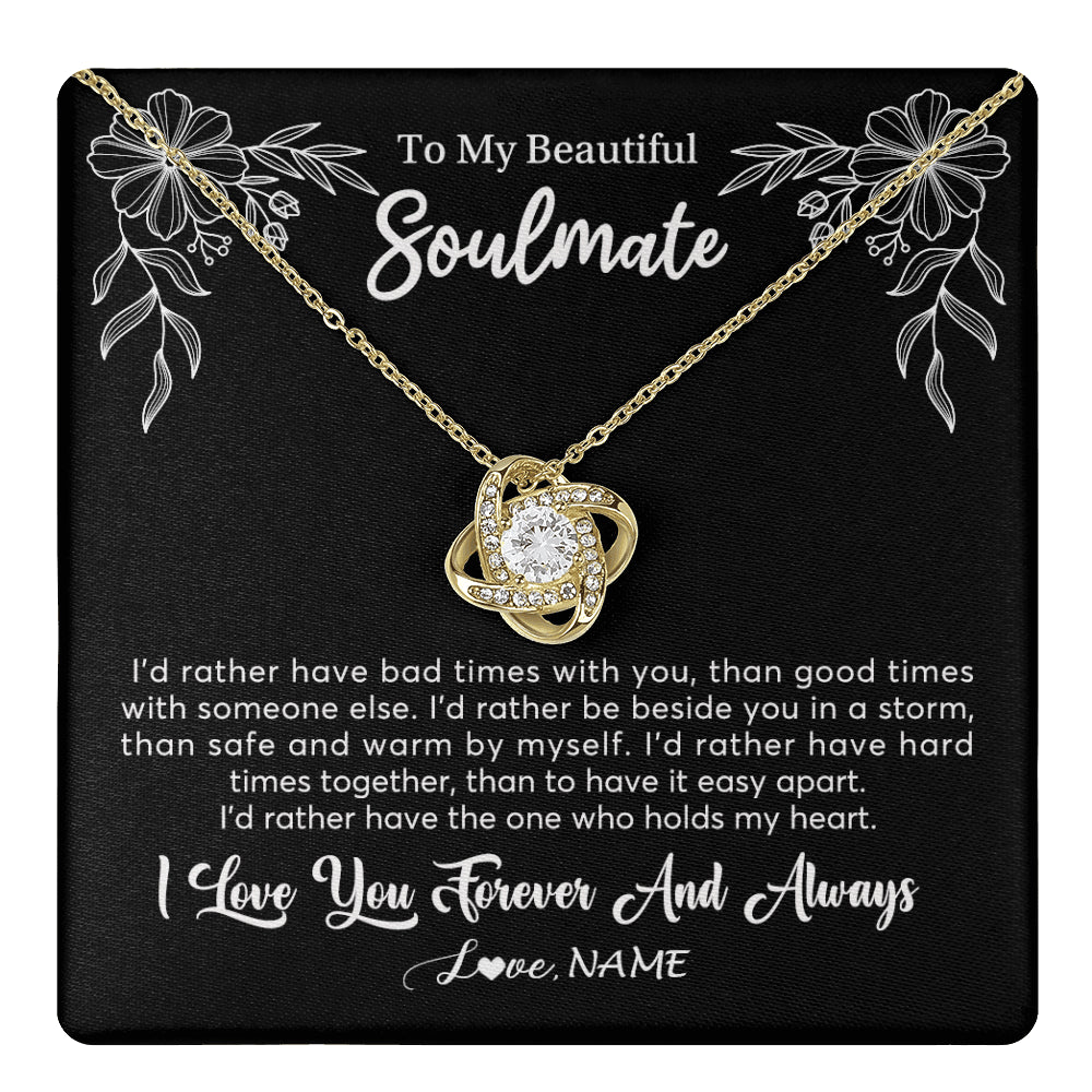 Love Knot Necklace 18K Yellow Gold Finish | 1 | Personalized To My Beautiful Soulmate Necklace Gifts From Husband I'd Rather Soulmate Birthday Anniversary Valentines Day Customized Gift Box Message Card | teecentury