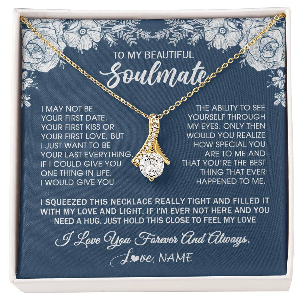 Alluring Beauty Necklace 18K Yellow Gold Finish | 1 | Personalized To My Beautiful Soulmate Necklace Love Forever For Wife Birthday Anniversary Wedding Valentines Day Christmas Customized Gift Box Message Card | teecentury