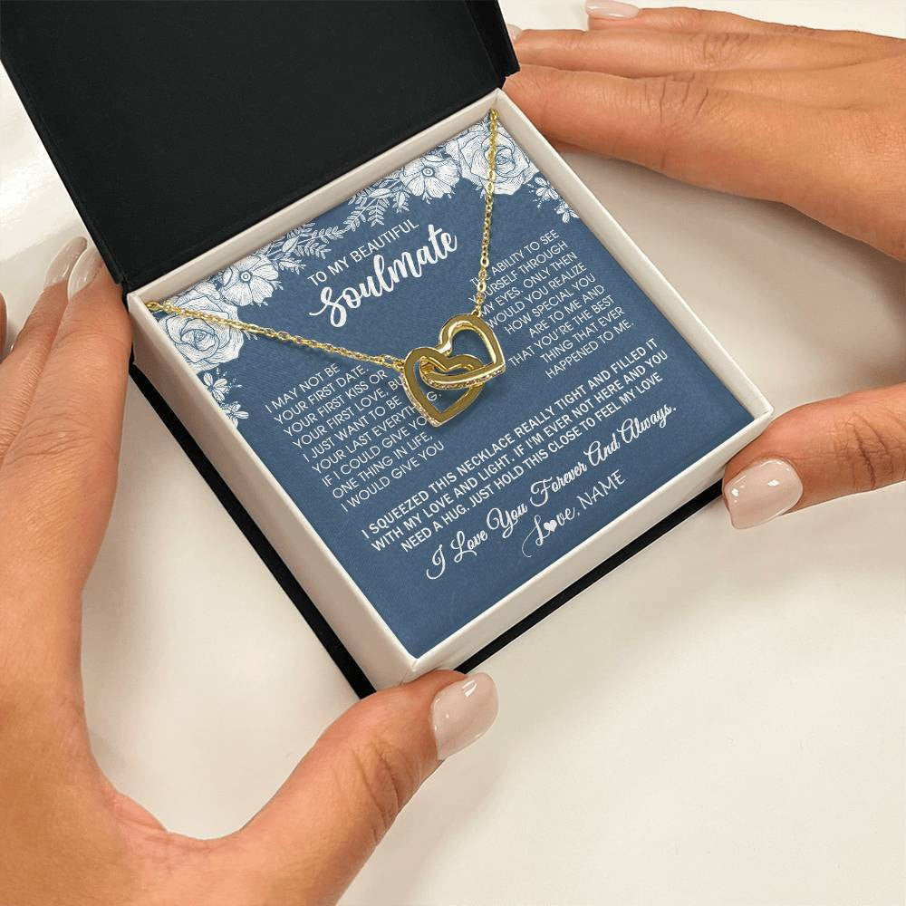 Interlocking Hearts Necklace 18K Yellow Gold Finish | 2 | Personalized To My Beautiful Soulmate Necklace Love Forever For Wife Birthday Anniversary Wedding Valentines Day Christmas Customized Gift Box Message Card | teecentury