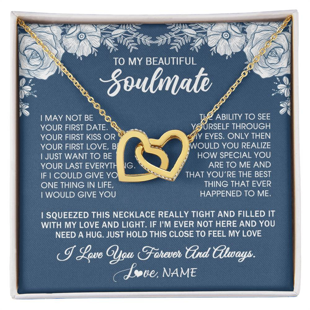 Interlocking Hearts Necklace 18K Yellow Gold Finish | 1 | Personalized To My Beautiful Soulmate Necklace Love Forever For Wife Birthday Anniversary Wedding Valentines Day Christmas Customized Gift Box Message Card | teecentury