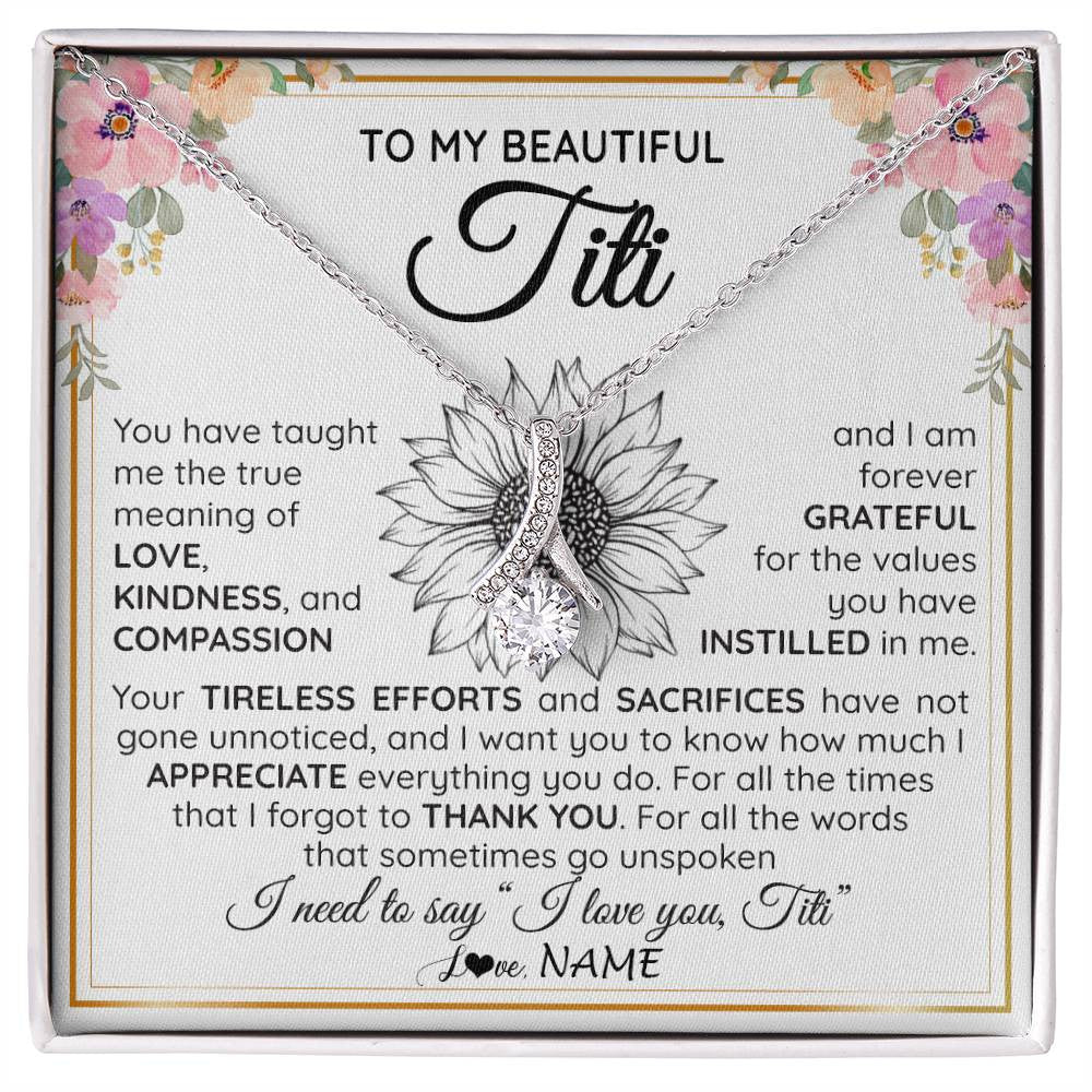 Alluring Beauty Necklace 14K White Gold Finish | Personalized To My Beautiful Titi From Niece Nephew Necklace Say I Love You Titi Birthday Mothers Day Christmas Jewelry Customized Gift Box Message Card | teecentury