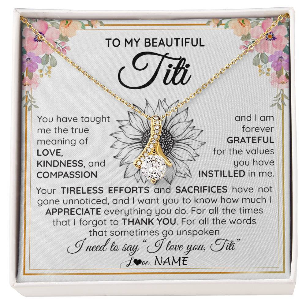 Alluring Beauty Necklace 18K Yellow Gold Finish | Personalized To My Beautiful Titi From Niece Nephew Necklace Say I Love You Titi Birthday Mothers Day Christmas Jewelry Customized Gift Box Message Card | teecentury