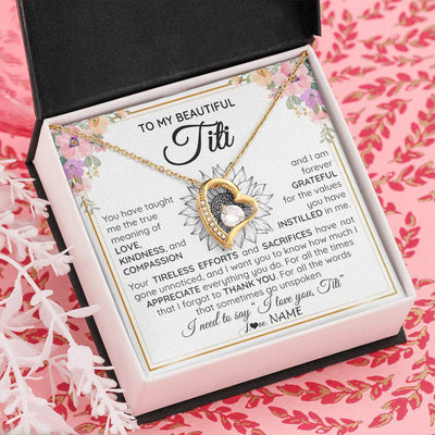 Forever Love Necklace 18K Yellow Gold Finish | Personalized To My Beautiful Titi From Niece Nephew Necklace Say I Love You Titi Birthday Mothers Day Christmas Jewelry Customized Gift Box Message Card | teecentury