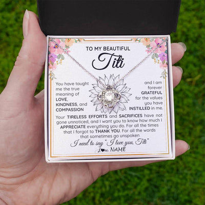 Love Knot Necklace 14K White Gold Finish | Personalized To My Beautiful Titi From Niece Nephew Necklace Say I Love You Titi Birthday Mothers Day Christmas Jewelry Customized Gift Box Message Card | teecentury