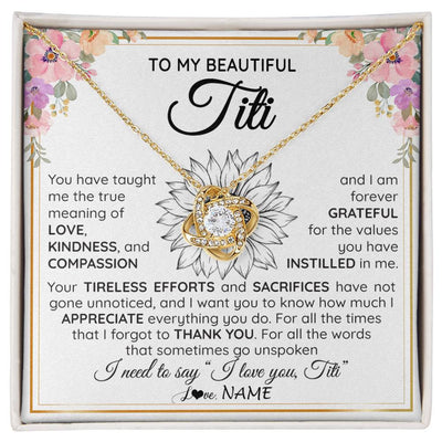 Love Knot Necklace 18K Yellow Gold Finish | Personalized To My Beautiful Titi From Niece Nephew Necklace Say I Love You Titi Birthday Mothers Day Christmas Jewelry Customized Gift Box Message Card | teecentury