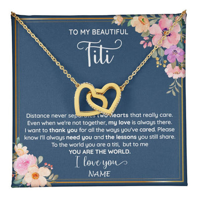 Interlocking Hearts Necklace 18K Yellow Gold Finish | 1 | Personalized To My Beautiful Titi Necklace From Niece Nephew You Are The World Titi Birthday Mothers Day Christmas Jewelry Customized Gift Box Message Card | teecentury