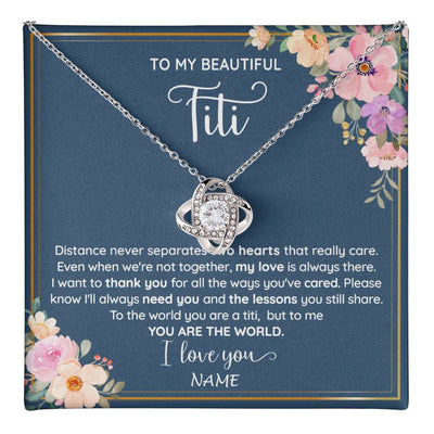 Love Knot Necklace 14K White Gold Finish | 1 | Personalized To My Beautiful Titi Necklace From Niece Nephew You Are The World Titi Birthday Mothers Day Christmas Jewelry Customized Gift Box Message Card | teecentury