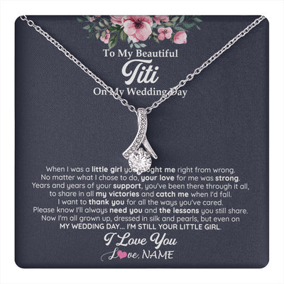 Alluring Beauty Necklace 14K White Gold Finish | 1 | Personalized To My Beautiful Titi On My Wedding Day Necklace From Niece Little Girl Titi Of Bride Wedding Day Jewelry Customized Gift Box Message Card | teecentury