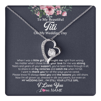 Forever Love Necklace 14K White Gold Finish | 1 | Personalized To My Beautiful Titi On My Wedding Day Necklace From Niece Little Girl Titi Of Bride Wedding Day Jewelry Customized Gift Box Message Card | teecentury