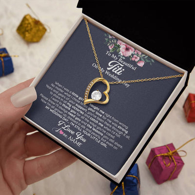 Forever Love Necklace 18K Yellow Gold Finish | 2 | Personalized To My Beautiful Titi On My Wedding Day Necklace From Niece Little Girl Titi Of Bride Wedding Day Jewelry Customized Gift Box Message Card | teecentury