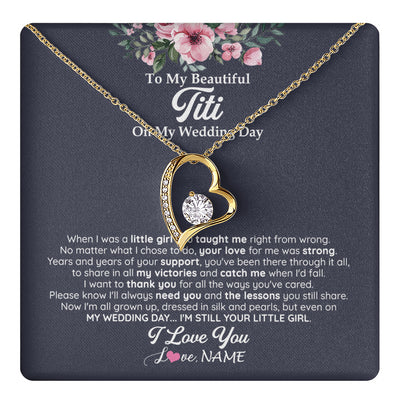 Forever Love Necklace 18K Yellow Gold Finish | 1 | Personalized To My Beautiful Titi On My Wedding Day Necklace From Niece Little Girl Titi Of Bride Wedding Day Jewelry Customized Gift Box Message Card | teecentury