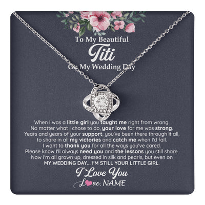 Love Knot Necklace 14K White Gold Finish | 1 | Personalized To My Beautiful Titi On My Wedding Day Necklace From Niece Little Girl Titi Of Bride Wedding Day Jewelry Customized Gift Box Message Card | teecentury