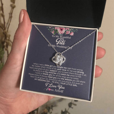 Love Knot Necklace 14K White Gold Finish | 2 | Personalized To My Beautiful Titi On My Wedding Day Necklace From Niece Little Girl Titi Of Bride Wedding Day Jewelry Customized Gift Box Message Card | teecentury