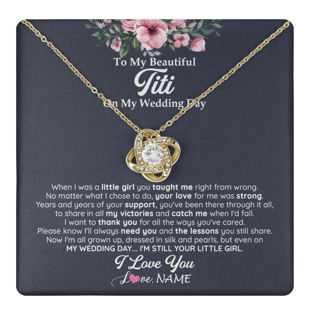 Love Knot Necklace 18K Yellow Gold Finish | 1 | Personalized To My Beautiful Titi On My Wedding Day Necklace From Niece Little Girl Titi Of Bride Wedding Day Jewelry Customized Gift Box Message Card | teecentury
