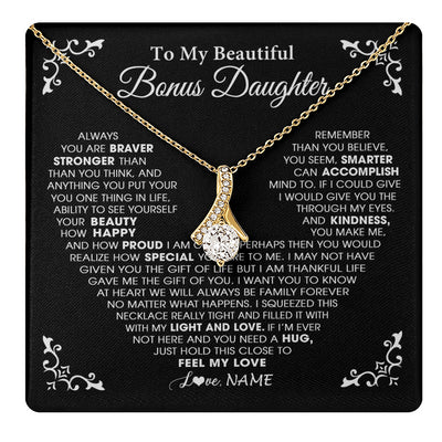 Alluring Beauty Necklace 18K Yellow Gold Finish | 1 | Personalized To My Beautiful Unbiological Bonus Daughter Necklace From Stepdad Stepmom Heart Stepdaughter Birthday Christmas Customized Gift Box Message Card | teecentury