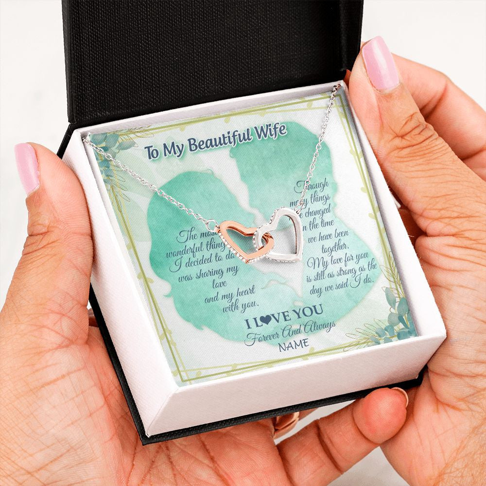 Interlocking Hearts Necklace | Personalized To My Beautiful Wife From Husband My Heart With You Wife Valentines Wedding Day Birthday Christmas Jewelry Customized Gift Box Message Card | teecentury