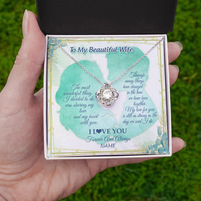 Love Knot Necklace | Personalized To My Beautiful Wife From Husband My Heart With You Wife Valentines Wedding Day Birthday Christmas Jewelry Customized Gift Box Message Card | teecentury