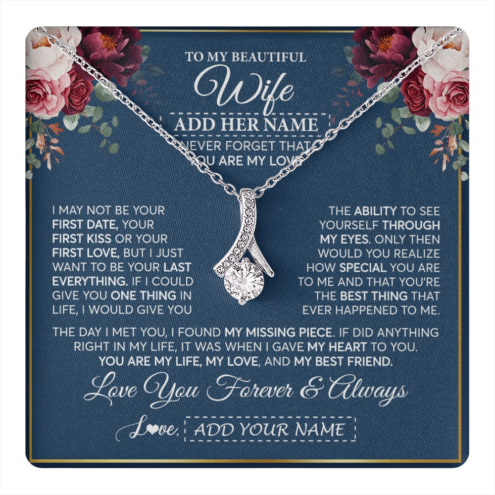 Alluring Beauty Necklace 14K White Gold Finish | 1 | Personalized To My Beautiful Wife Gift Necklace You Are My Love Gifts For Wife From Husband For Her Birthday Valentines Day Custom Gift Box Message Card | teecentury.myshopify