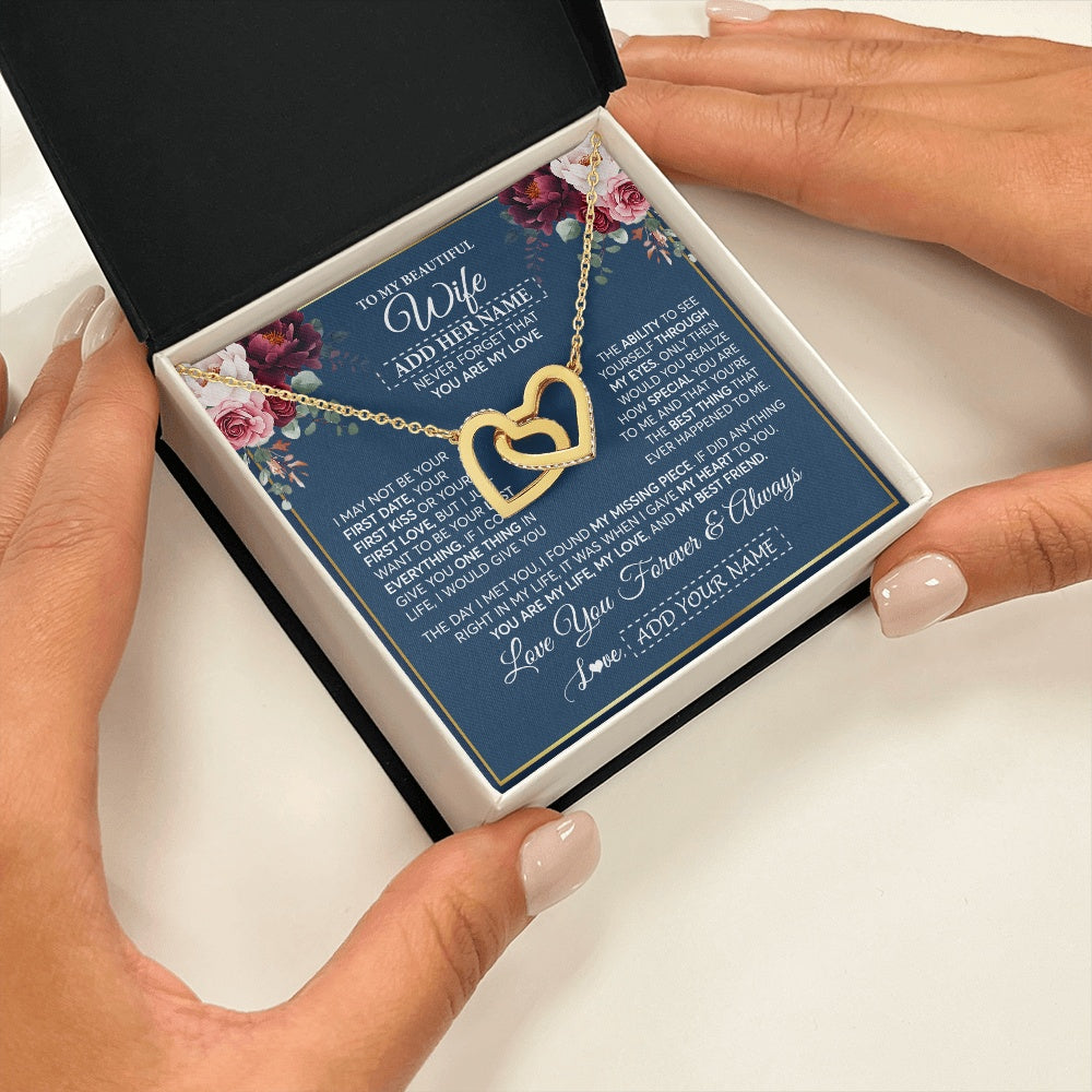 Interlocking Hearts Necklace 18K Yellow Gold Finish | 2 | Personalized To My Beautiful Wife Gift Necklace You Are My Love Gifts For Wife From Husband For Her Birthday Valentines Day Custom Gift Box Message Card | teecentury.myshopify