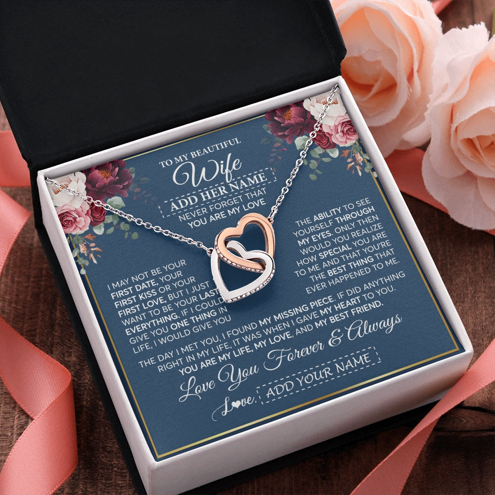 Interlocking Hearts Necklace Stainless Steel & Rose Gold Finish | 2 | Personalized To My Beautiful Wife Gift Necklace You Are My Love Gifts For Wife From Husband For Her Birthday Valentines Day Custom Gift Box Message Card | teecentury.myshopify