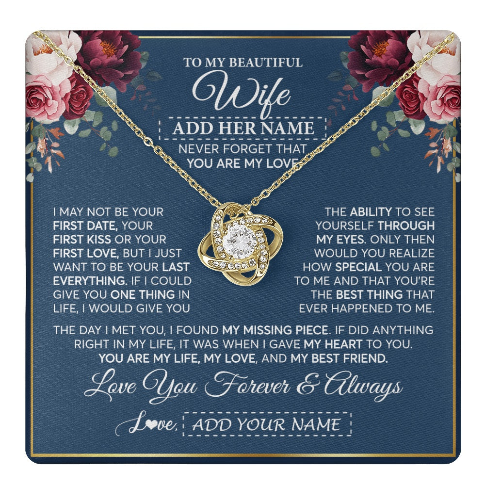 Love Knot Necklace 18K Yellow Gold Finish | 1 | Personalized To My Beautiful Wife Gift Necklace You Are My Love Gifts For Wife From Husband For Her Birthday Valentines Day Custom Gift Box Message Card | teecentury.myshopify