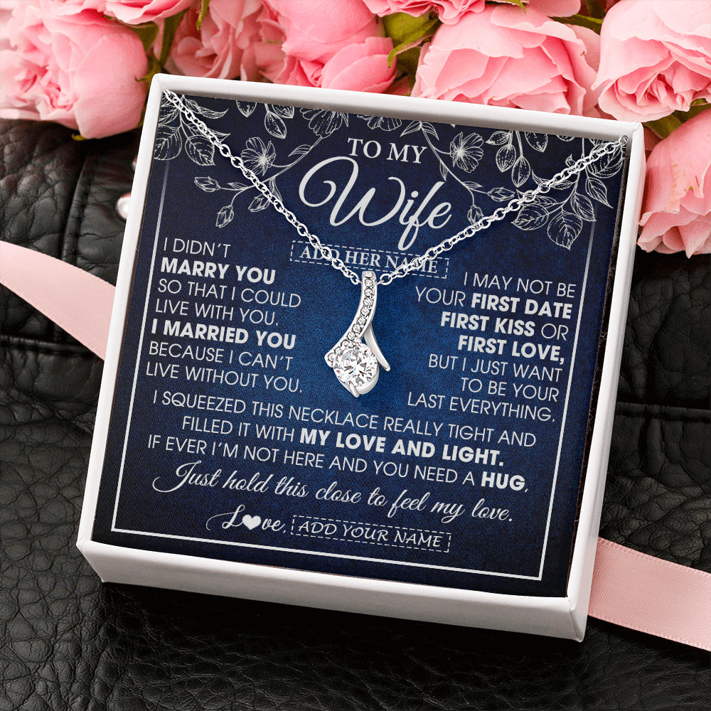 Alluring Beauty Necklace 14K White Gold Finish | 2 | Personalized To My Beautiful Wife Gifts From Husband Necklace Jewelry For Her Wife Wedding Anniversary Birthday Christmas Customized Gift Box Message Card | teecentury