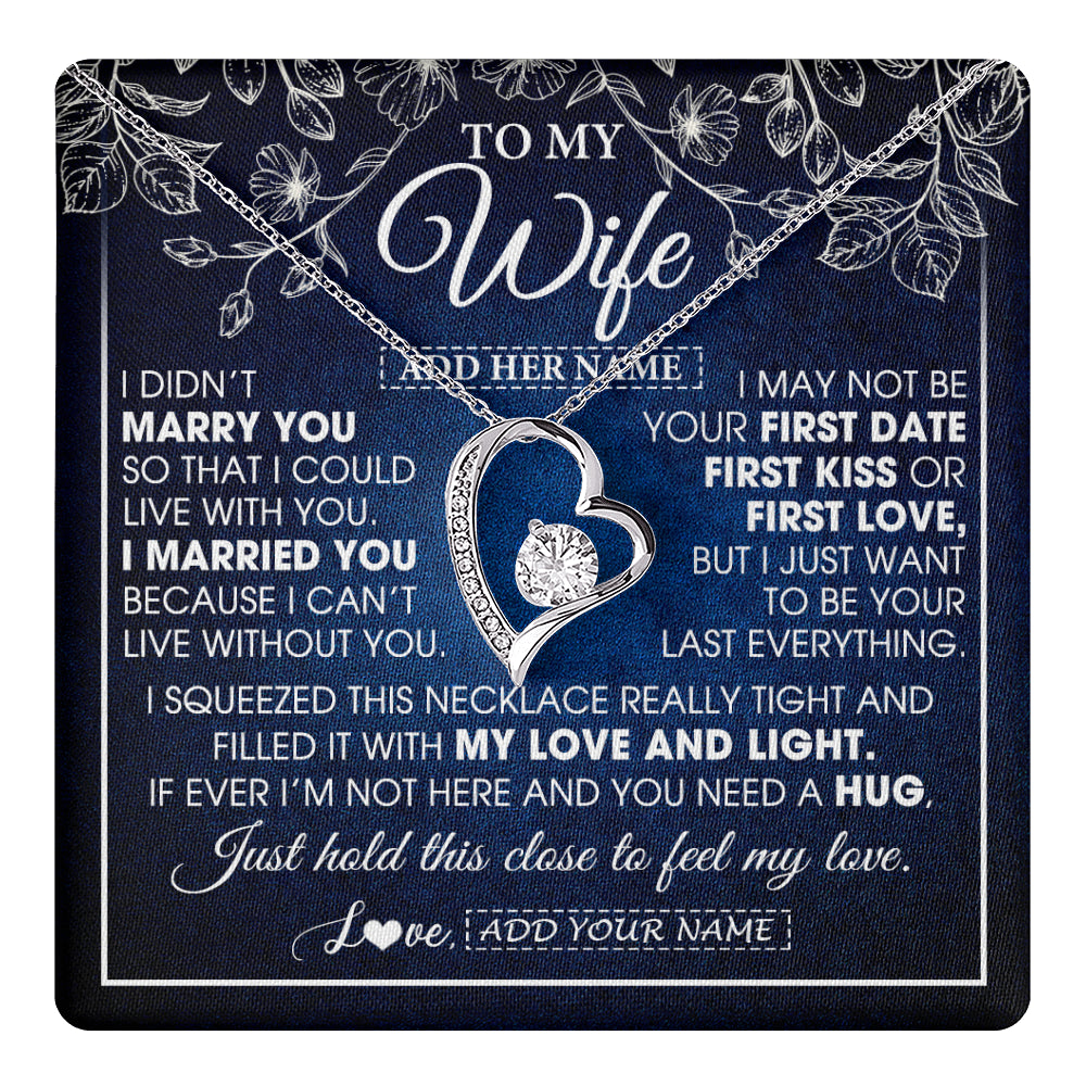 Forever Love Necklace 14K White Gold Finish | 1 | Personalized To My Beautiful Wife Gifts From Husband Necklace Jewelry For Her Wife Wedding Anniversary Birthday Christmas Customized Gift Box Message Card | teecentury