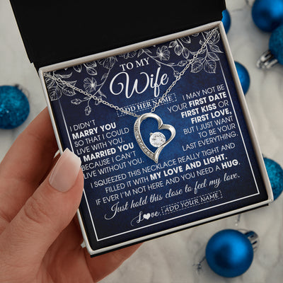 Forever Love Necklace 14K White Gold Finish | 2 | Personalized To My Beautiful Wife Gifts From Husband Necklace Jewelry For Her Wife Wedding Anniversary Birthday Christmas Customized Gift Box Message Card | teecentury