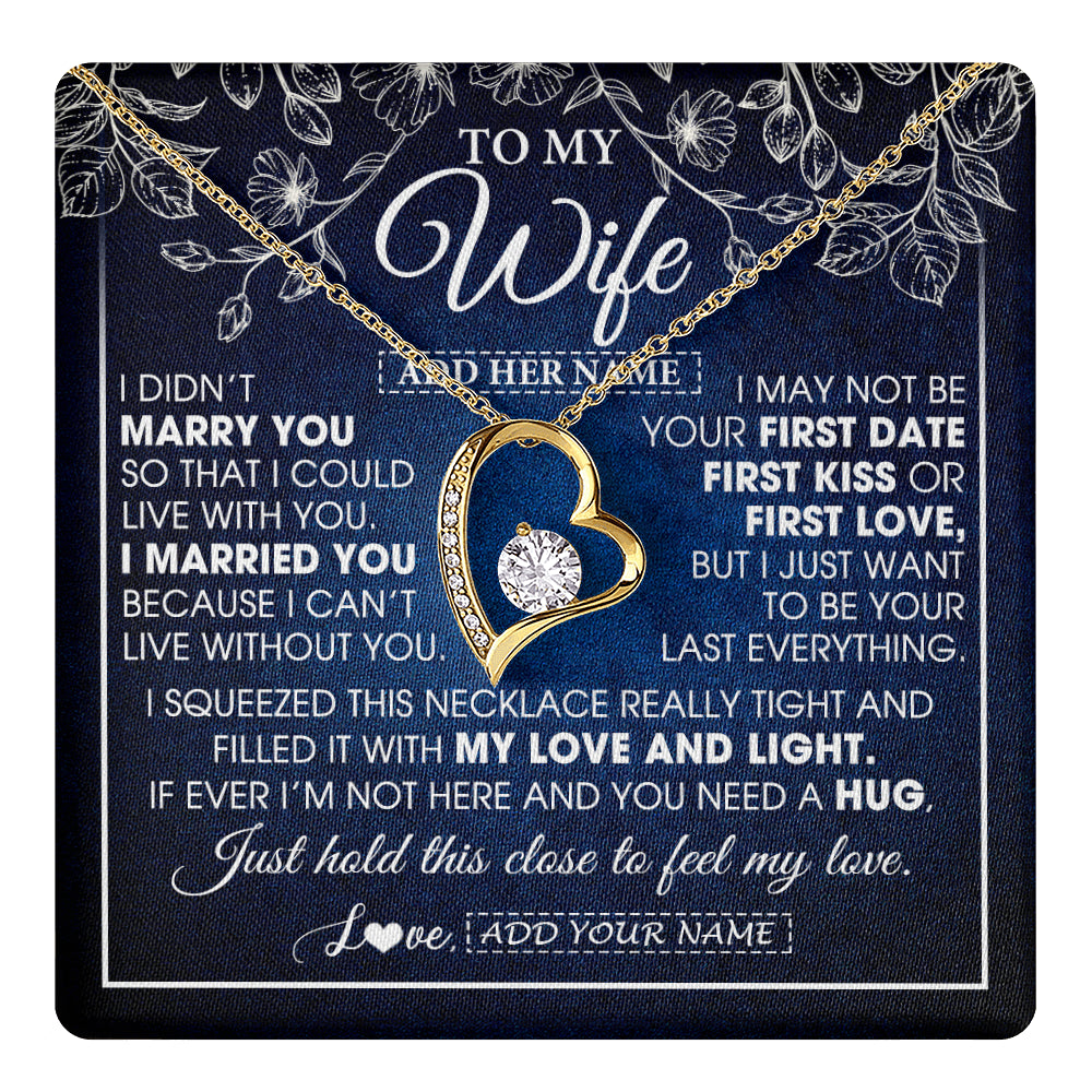 Forever Love Necklace 18K Yellow Gold Finish | 1 | Personalized To My Beautiful Wife Gifts From Husband Necklace Jewelry For Her Wife Wedding Anniversary Birthday Christmas Customized Gift Box Message Card | teecentury