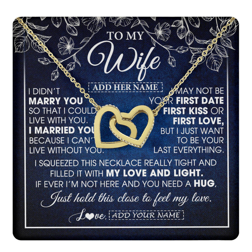 Interlocking Hearts Necklace 18K Yellow Gold Finish | 1 | Personalized To My Beautiful Wife Gifts From Husband Necklace Jewelry For Her Wife Wedding Anniversary Birthday Christmas Customized Gift Box Message Card | teecentury