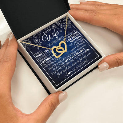 Interlocking Hearts Necklace 18K Yellow Gold Finish | 2 | Personalized To My Beautiful Wife Gifts From Husband Necklace Jewelry For Her Wife Wedding Anniversary Birthday Christmas Customized Gift Box Message Card | teecentury