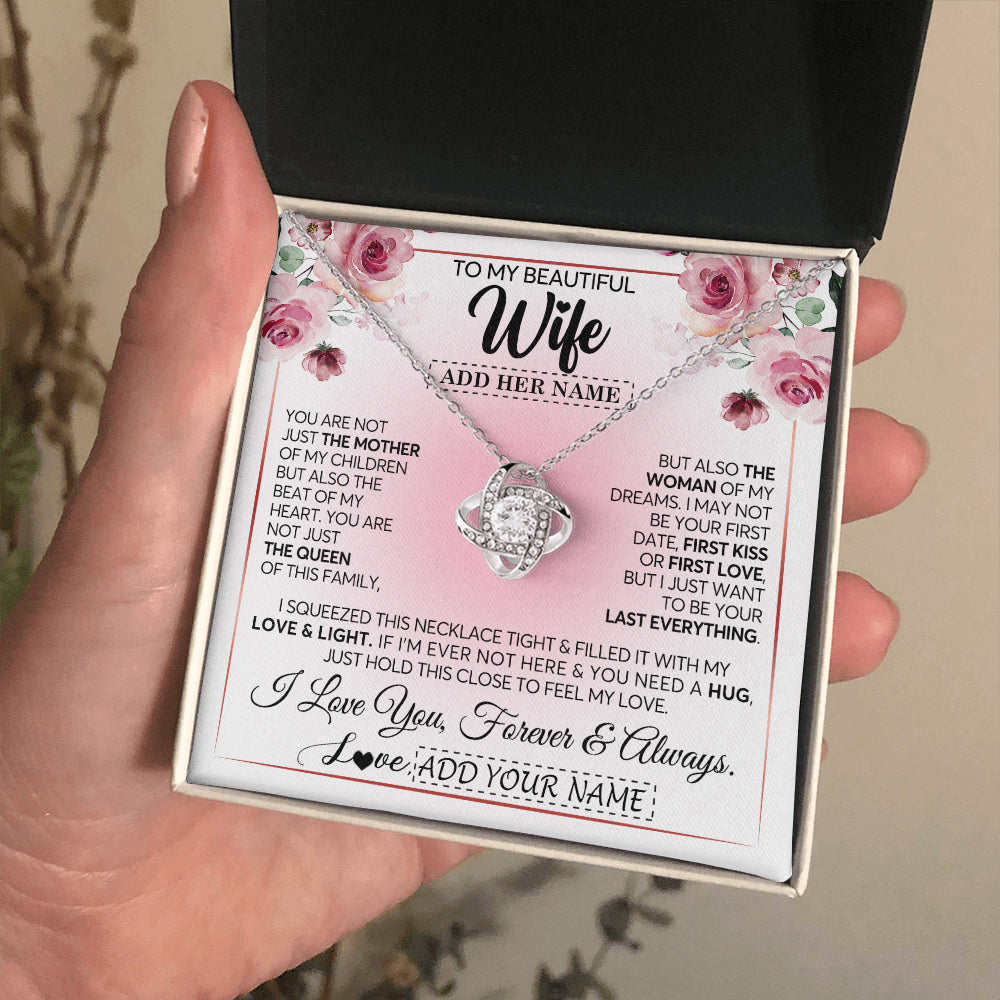 Love Knot Necklace 14K White Gold Finish | 2 | Personalized To My Beautiful Wife Gifts From Husband Necklace Mother Of My Children Soulmate For Her Wife Mothers Day Birthday Christmas Gift Box Message Card | teecentury