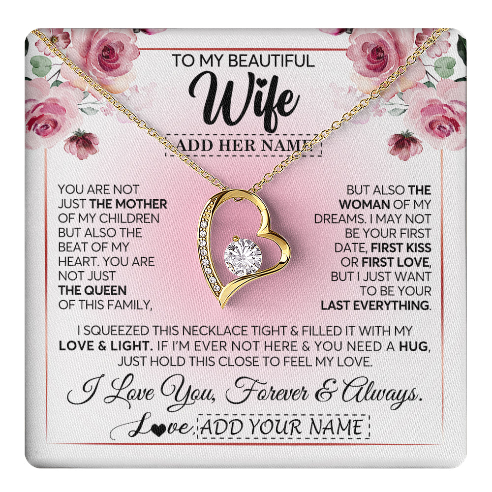 Forever Love Necklace 18K Yellow Gold Finish | 1 | Personalized To My Beautiful Wife Gifts From Husband Necklace Mother Queen Soulmate For Her Wife Mothers Day Birthday Gifts Christmas Gift Box Message Card | teecentury