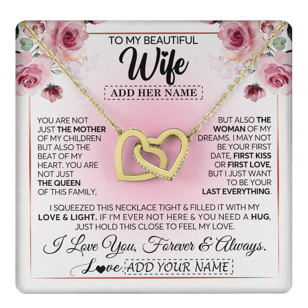 Interlocking Hearts Necklace 18K Yellow Gold Finish | 1 | Personalized To My Beautiful Wife Gifts From Husband Necklace Mother Queen Soulmate For Her Wife Mothers Day Birthday Gifts Christmas Gift Box Message Card | teecentury