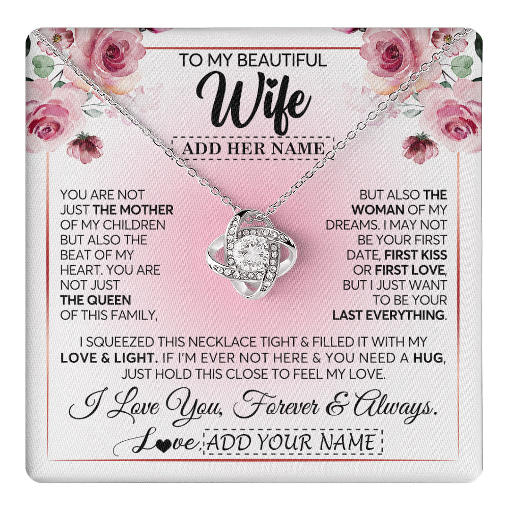 Love Knot Necklace 14K White Gold Finish | 1 | Personalized To My Beautiful Wife Gifts From Husband Necklace Mother Queen Soulmate For Her Wife Mothers Day Birthday Gifts Christmas Gift Box Message Card | teecentury