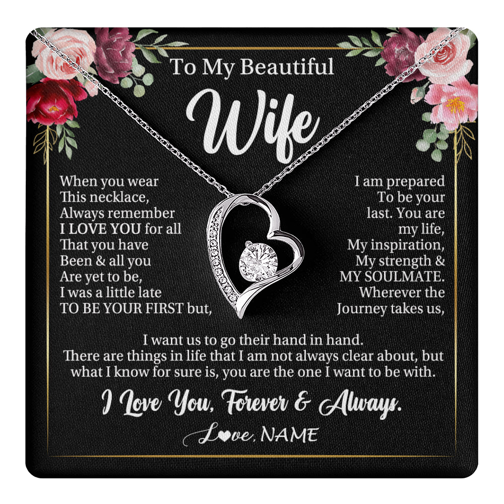 Forever Love Necklace 14K White Gold Finish | 1 | Personalized To My Beautiful Wife Gifts Necklace From Husband When You Wear This Necklace Wife Birthday Christmas Anniversary Day Gift Box Message Card | teecentury