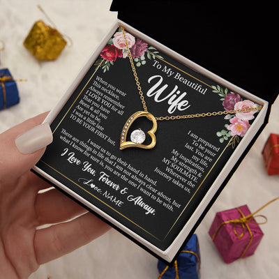 Forever Love Necklace 18K Yellow Gold Finish | 2 | Personalized To My Beautiful Wife Gifts Necklace From Husband When You Wear This Necklace Wife Birthday Christmas Anniversary Day Gift Box Message Card | teecentury