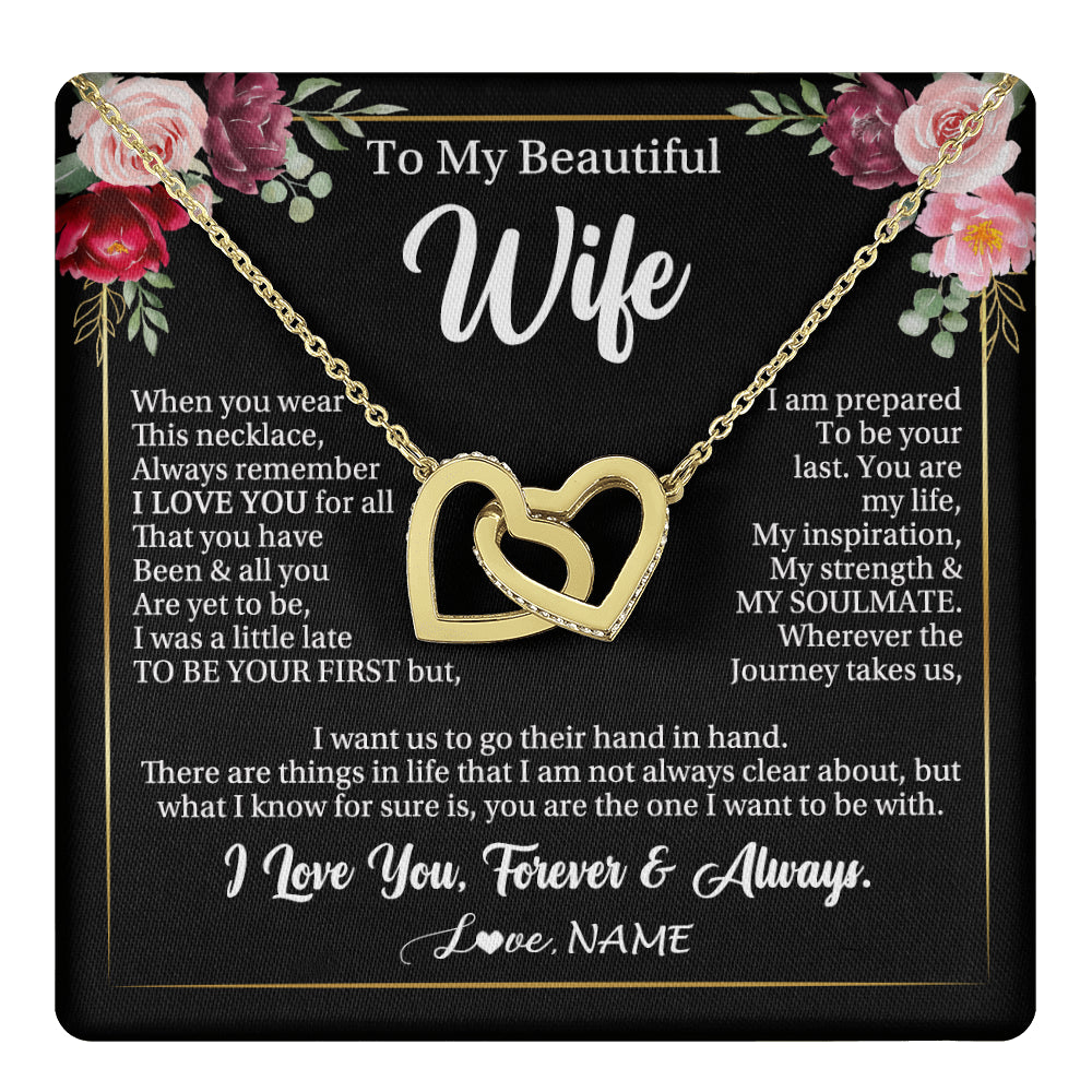 Interlocking Hearts Necklace 18K Yellow Gold Finish | 1 | Personalized To My Beautiful Wife Gifts Necklace From Husband When You Wear This Necklace Wife Birthday Christmas Anniversary Day Gift Box Message Card | teecentury