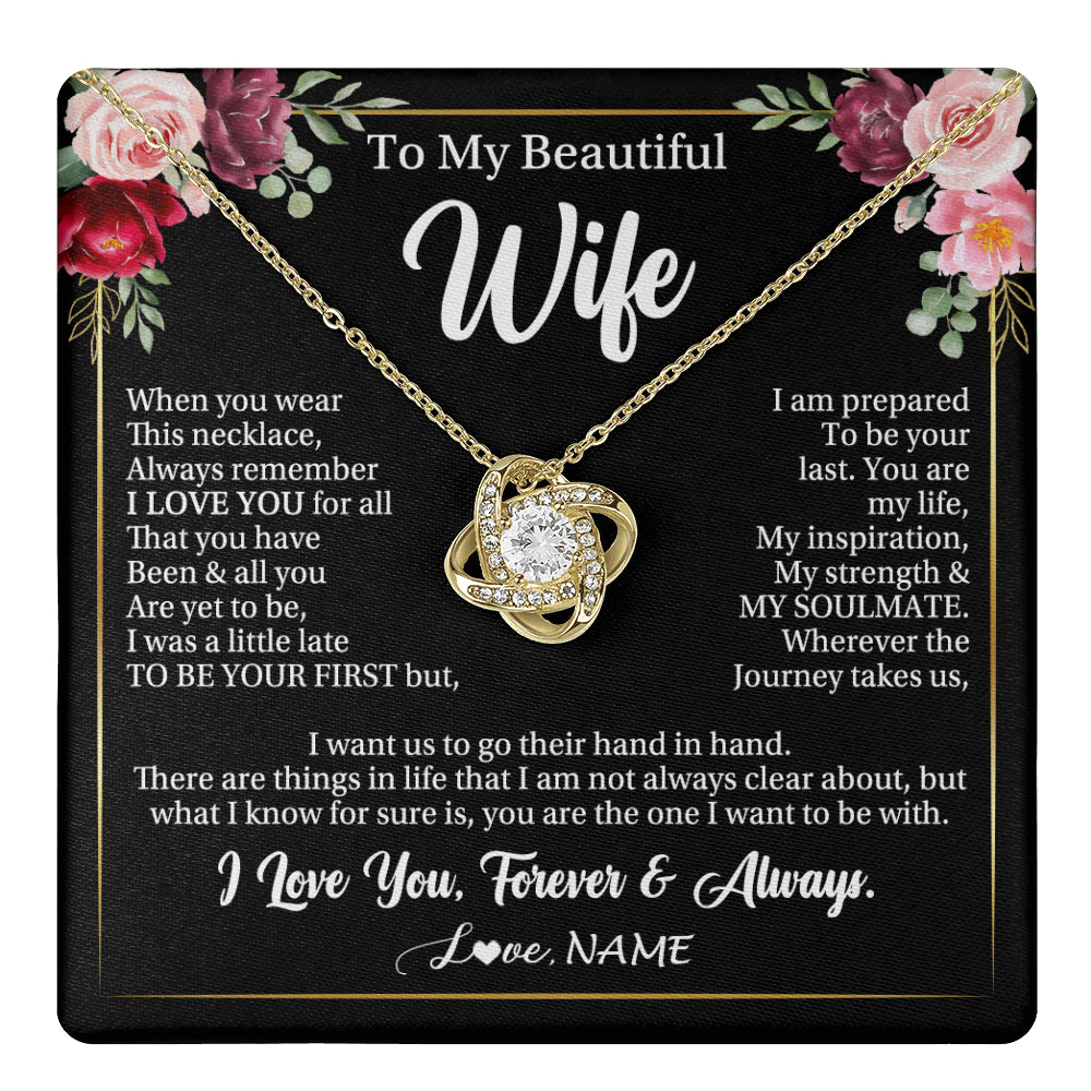 Love Knot Necklace 18K Yellow Gold Finish | 1 | Personalized To My Beautiful Wife Gifts Necklace From Husband When You Wear This Necklace Wife Birthday Christmas Anniversary Day Gift Box Message Card | teecentury