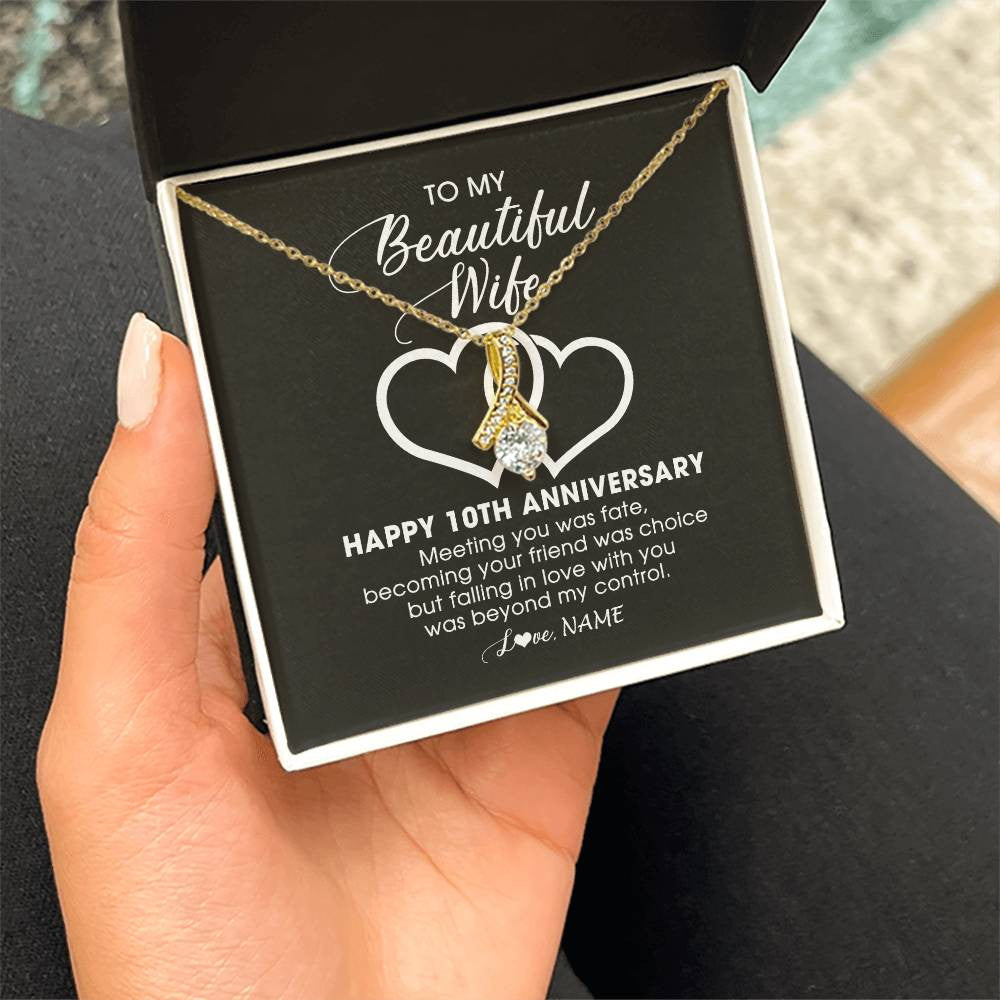 Alluring Beauty Necklace 18K Yellow Gold Finish | Personalized To My Beautiful Wife Necklace From Husband 10 Years Wedding Anniversary For Her Married 10th Anniversary For Her Customized Gift Box Message | teecentury