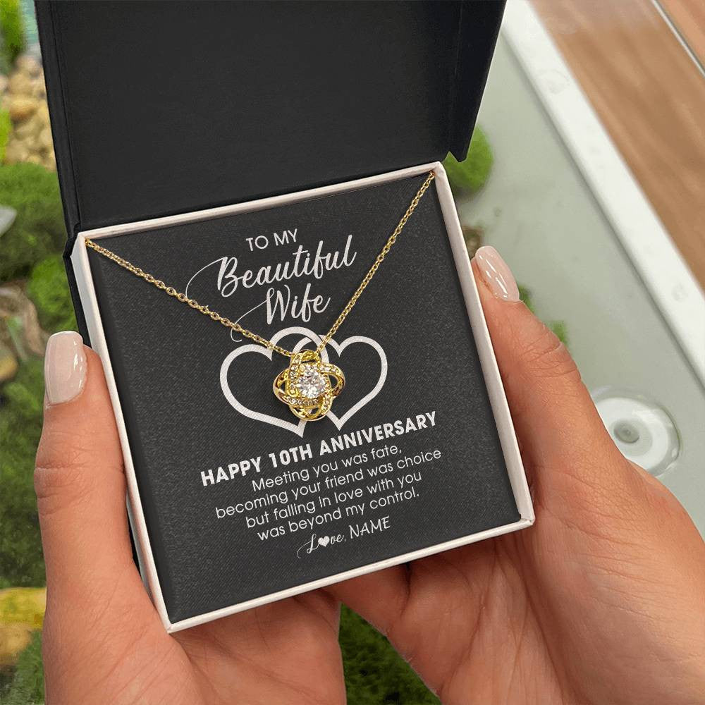 Love Knot Necklace 18K Yellow Gold Finish | Personalized To My Beautiful Wife Necklace From Husband 10 Years Wedding Anniversary For Her Married 10th Anniversary For Her Customized Gift Box Message | teecentury