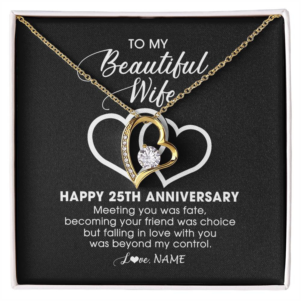 Forever Love Necklace 18K Yellow Gold Finish | Personalized To My Beautiful Wife Necklace From Husband 25 Years Wedding Anniversary For Her Married 25th Anniversary For Her Customized Gift Box Message | teecentury