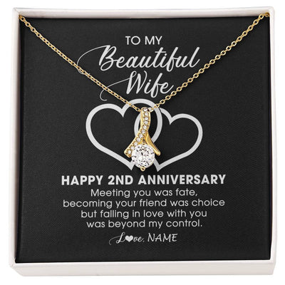 Alluring Beauty Necklace 18K Yellow Gold Finish | Personalized To My Beautiful Wife Necklace From Husband 2 Years Wedding Anniversary For Her Married 2th Anniversary For Her Customized Gift Box Message | teecentury