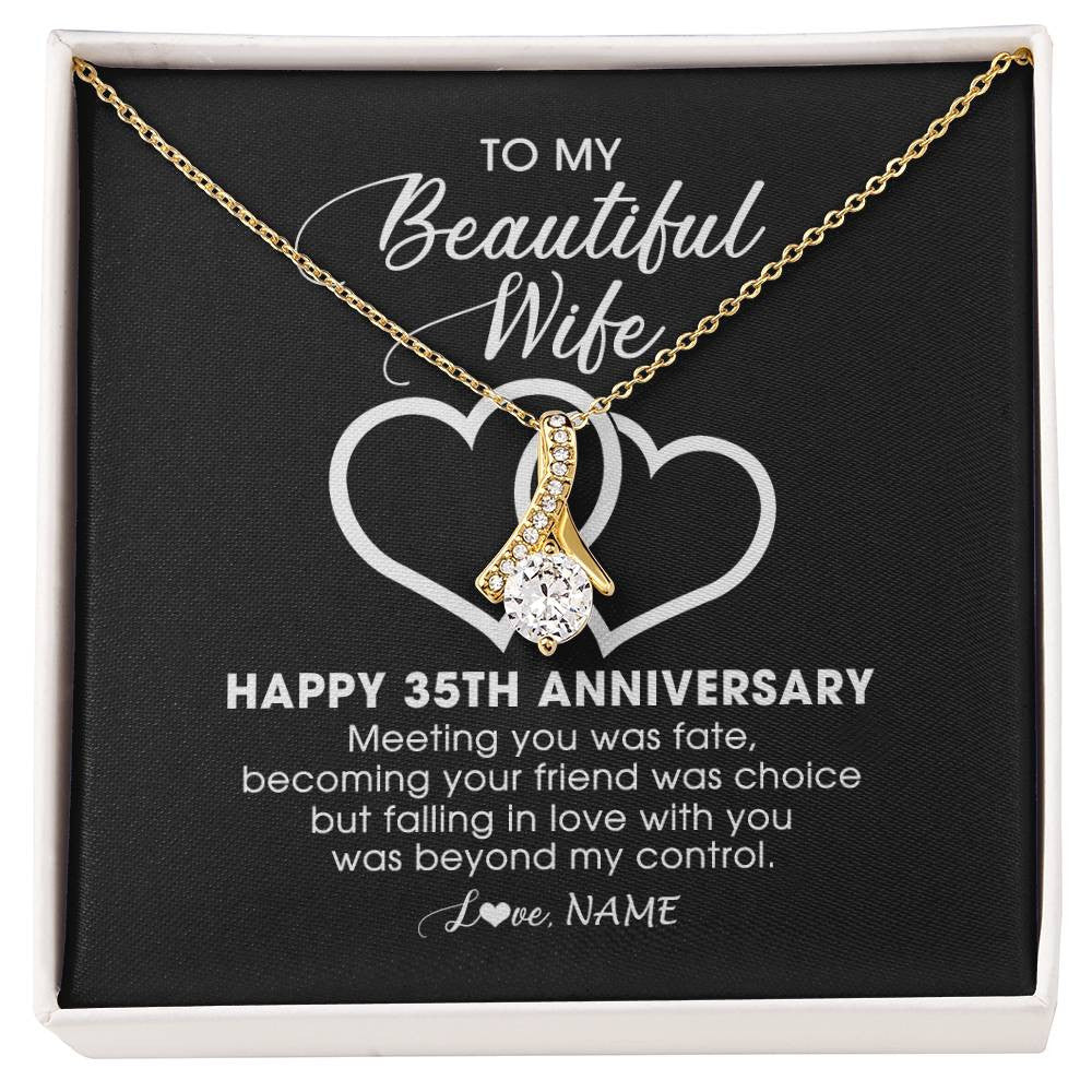 Alluring Beauty Necklace 18K Yellow Gold Finish | Personalized To My Beautiful Wife Necklace From Husband 35 Years Wedding Anniversary For Her Married 35th Anniversary For Her Customized Gift Box Message | teecentury