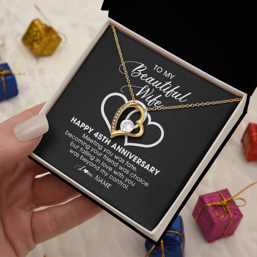 Forever Love Necklace 18K Yellow Gold Finish | Personalized To My Beautiful Wife Necklace From Husband 45 Years Wedding Anniversary For Her Married 45th Anniversary For Her Customized Gift Box Message | teecentury
